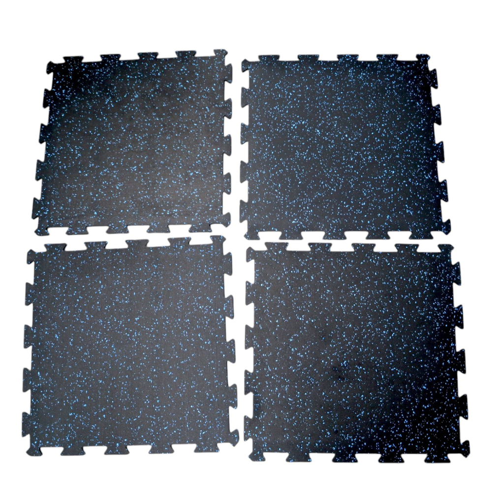 Infinité Piso de gimnasio tipo Rompecabezas 50x50cmx8mm Negro Chispas Azules 4 Piezas por M² IF-PISO-N8