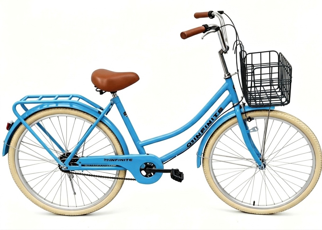 Infinite Bicicleta Urbana R26 Vintage Turismo Azul Pastel con Canasta IF-A3