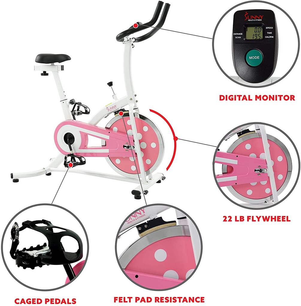 Sunny Health &amp; Fitness Pink Indoor Cycling Bike
