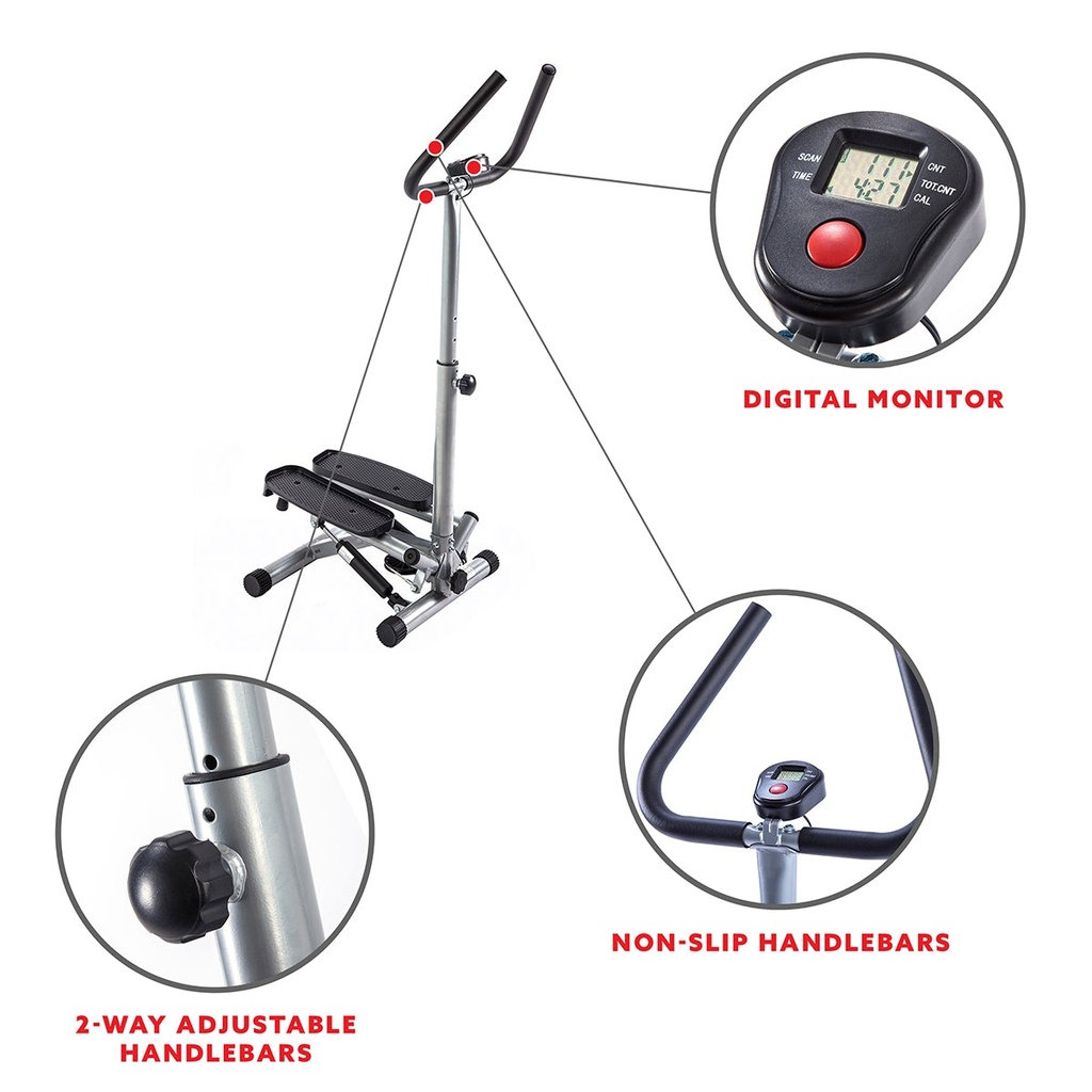 Sunny Health & Fitness Mini Escaladora con soporte/Twist Stepper w/ Handle Bar