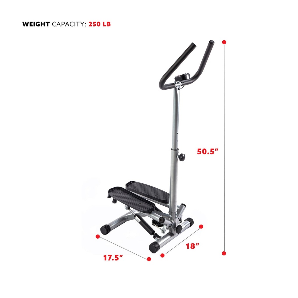 Sunny Health &amp; Fitness Mini Escaladora con soporte/Twist Stepper w/ Handle Bar