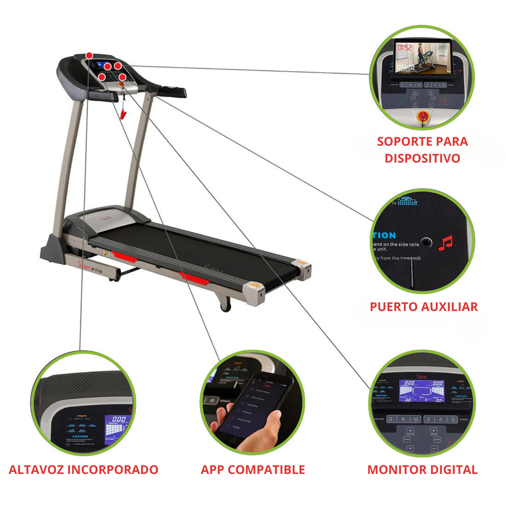 Sunny Caminadora Plegable con Inclinación Automática, display LCD, App Inteligente y Amortiguación SF-T7705