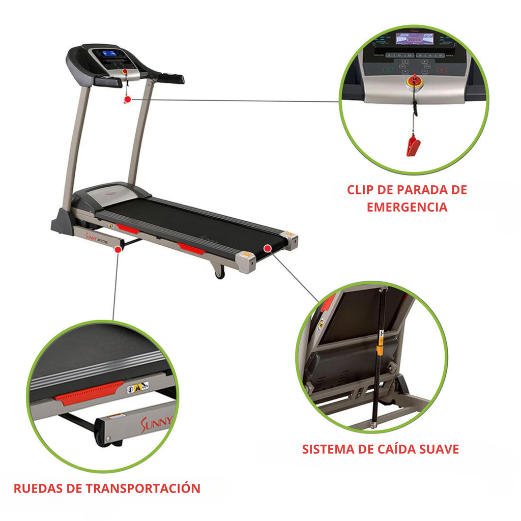 Sunny Caminadora Plegable con Inclinación Automática, display LCD, App Inteligente y Amortiguación SF-T7705