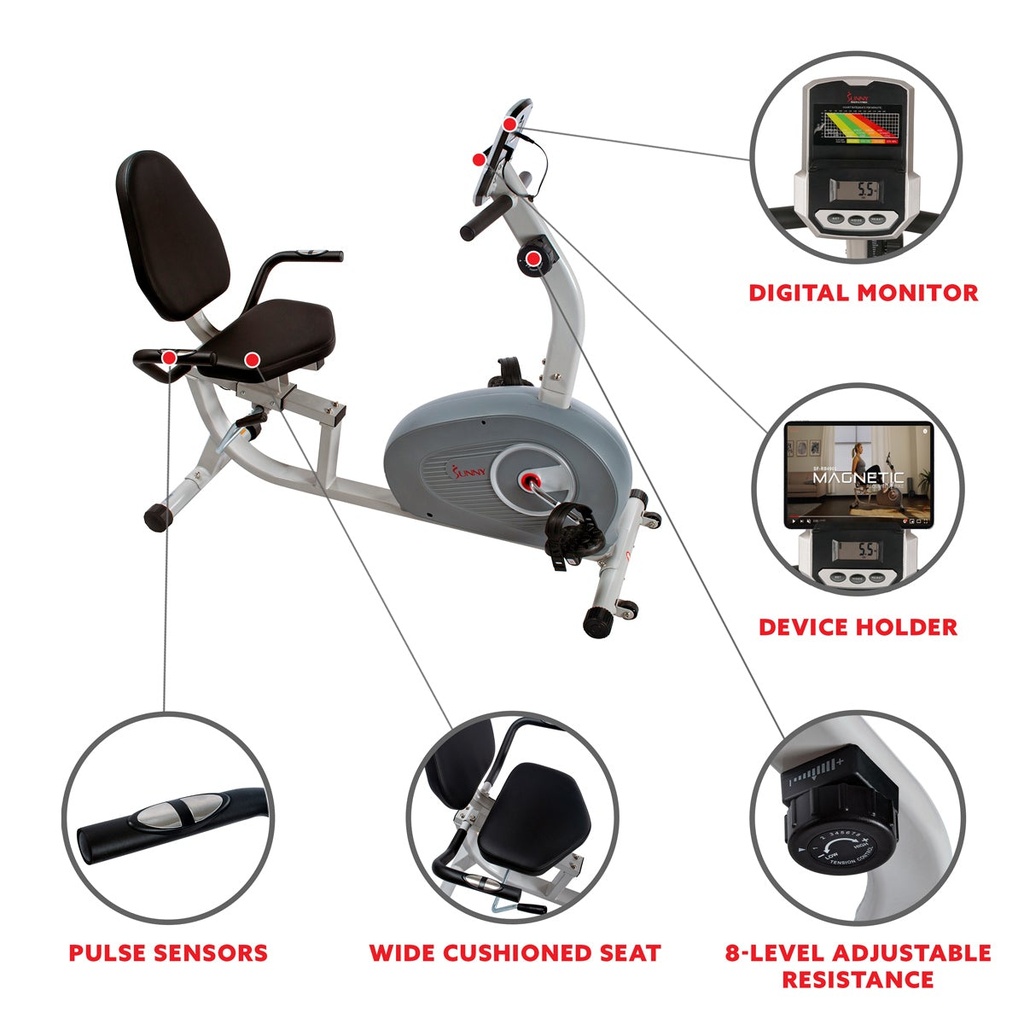 BICICLETA ESTÁTICA RECLINADA MAGNÉTICA SUNNY HEALTH & FITNESS