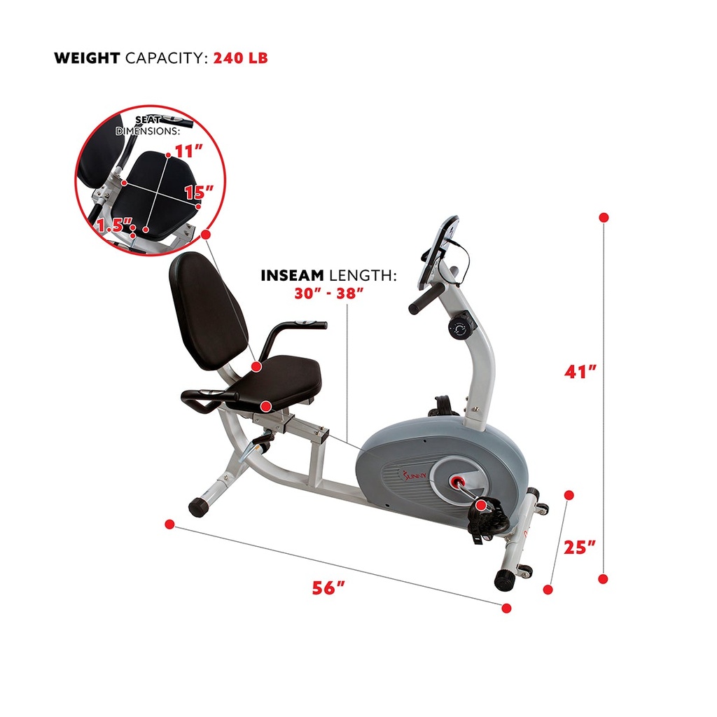 BICICLETA ESTÁTICA RECLINADA MAGNÉTICA SUNNY HEALTH & FITNESS