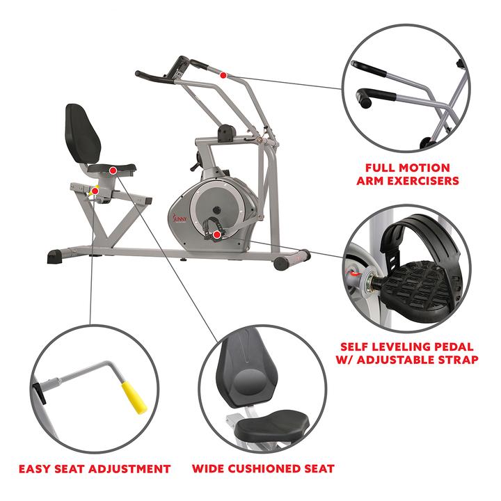 Sunny Bicicleta Recumbente Magnetica con Brazos aguanta 350 Lb SF-RB4708