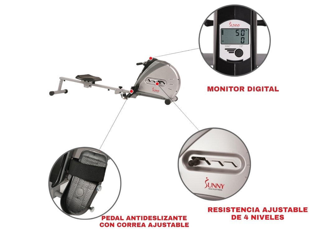 Sunny Fitness Máquina de remo con cordón elástico Bungee Resistance Rower SF-RW5606