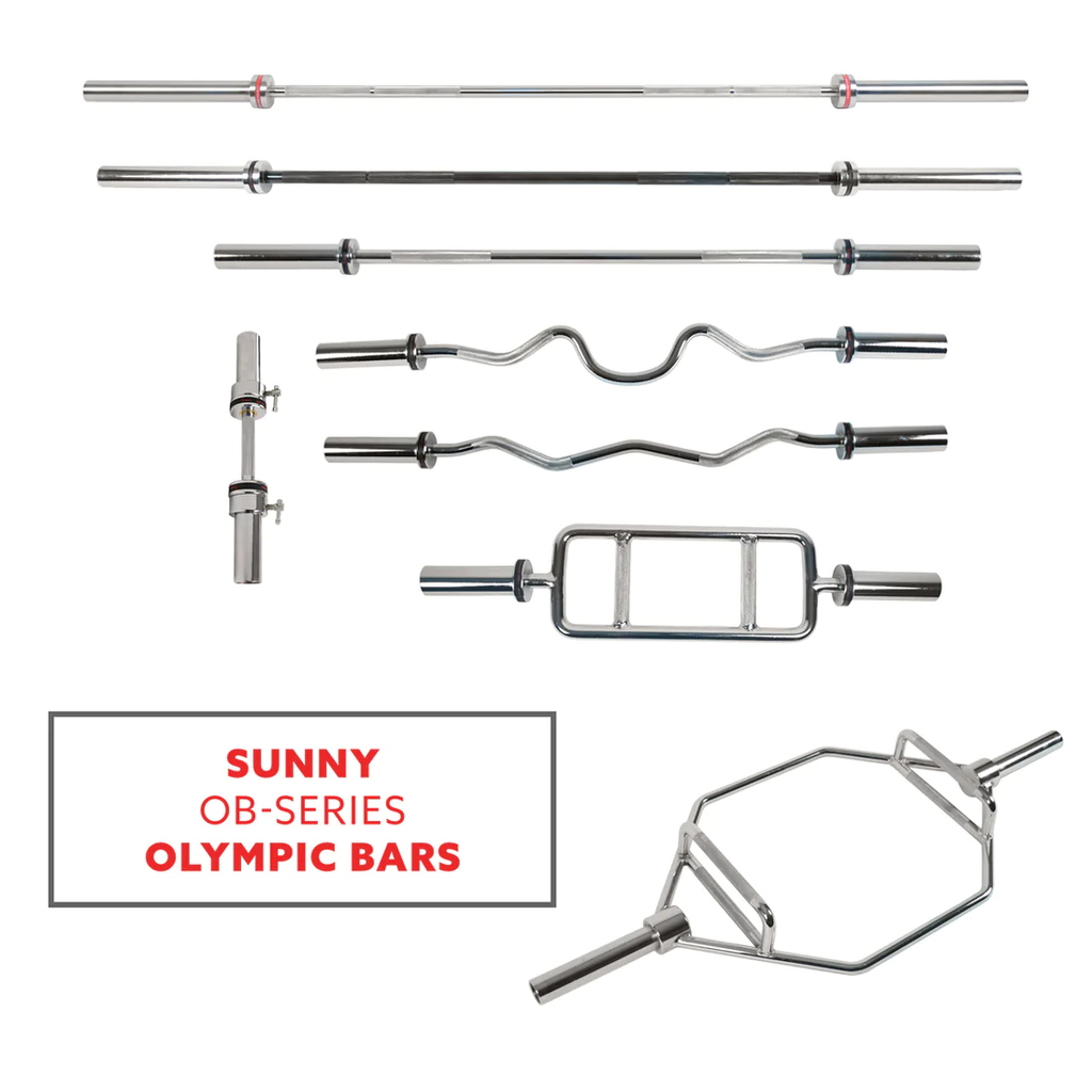 SUNNY HEALTH &amp; FITNESS 48 OLYMPIC SUPER CURL BAR WITH RING COLLARS OB-48