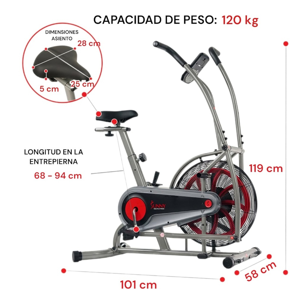 MOTION AIR BIKE FAN EJERCICIO CON RESISTENCIA ILIMITADA Y SOPORTE PARA DISPOSITIVOS SF-B2916