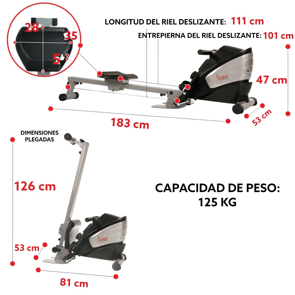 SUNNY MÁQUINA DE REMO MAGNÉTICO DE DOBLE FUNCIÓN CON MONITOR LCD 	SF-RW5622