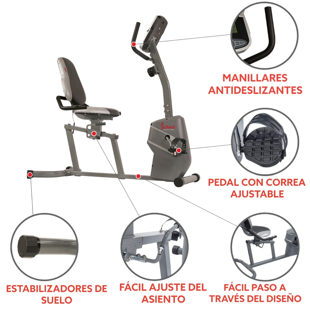 Sunny Health &amp; Fitness Bicicleta Magnética Recumbente SF-RB4806