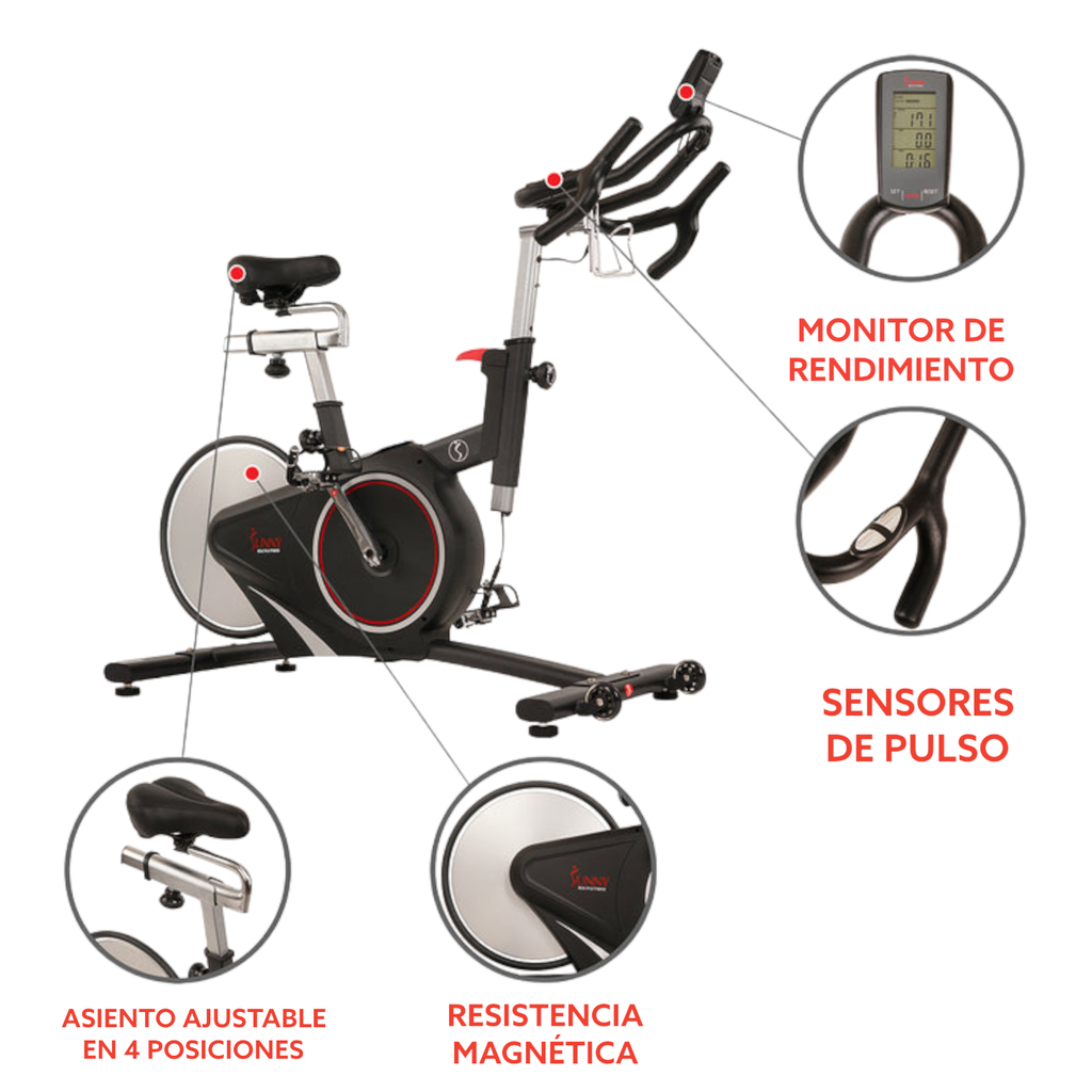 Sunny Health &amp; Fitness Bicicleta Magnética de Ciclismo de Trasmisión por Correa SF-B1709