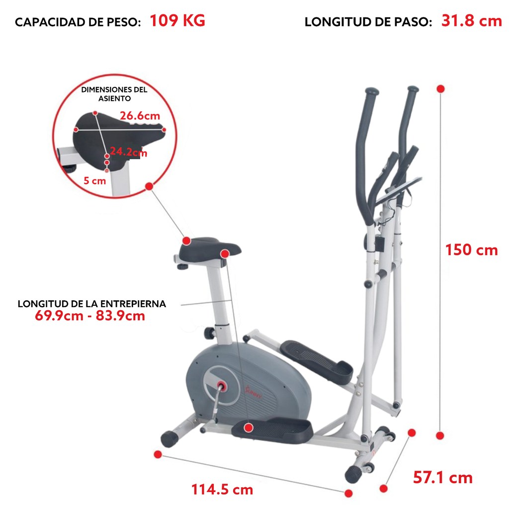 SUNNY Bicicleta Elíptica Magnética - Bicicleta Vertical Elíptica 2 en 1 SF-E3903