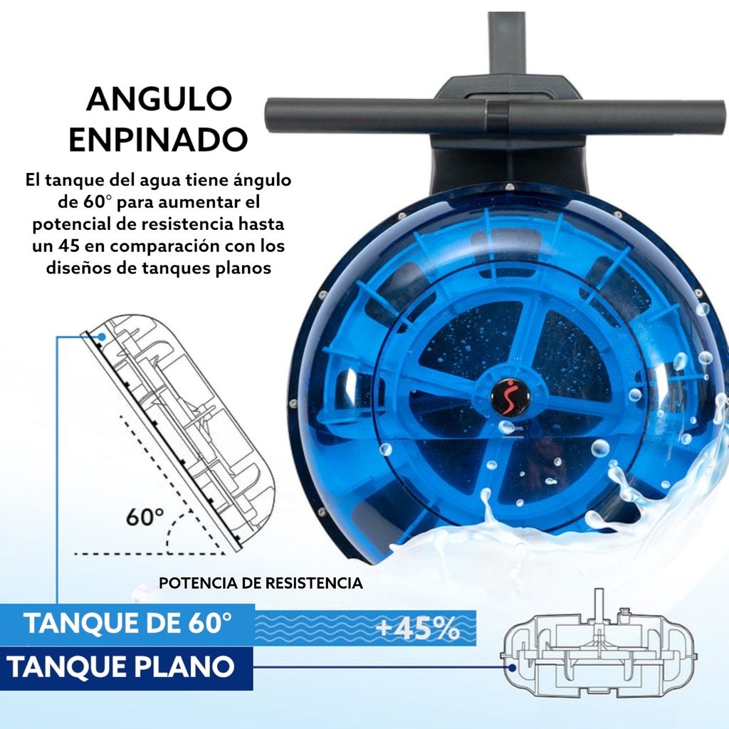 Sunny Health & Fitness Maquina de Remo de Agua Magnetica Hydro + Dual Resistance Rowe SF-RW5809