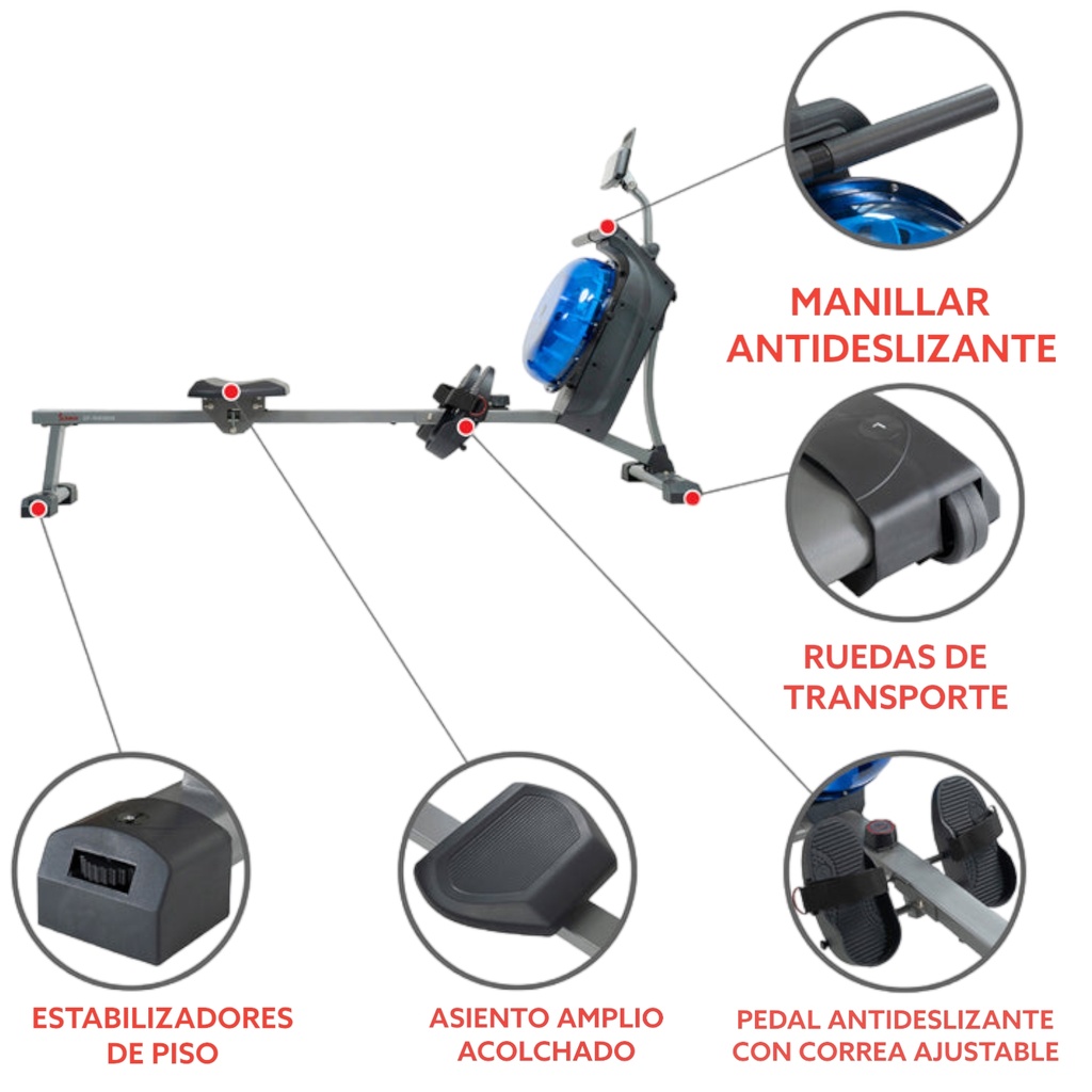 Sunny Health & Fitness Maquina de Remo de Agua Magnetica Hydro + Dual Resistance Rowe SF-RW5809