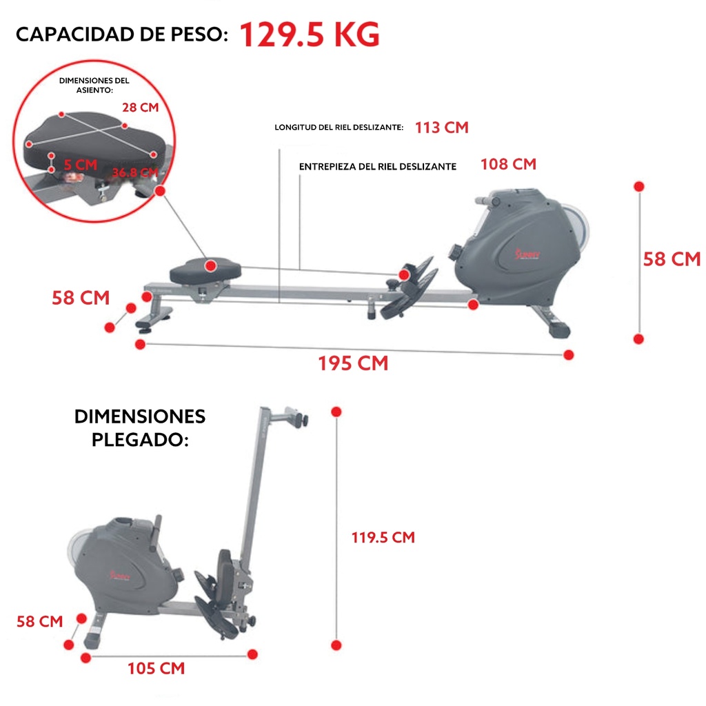 SUNNY HEALTH &amp; FITNESS MAQUINA DE REMO/REMADORA CON VOLANTE SF-RW5856