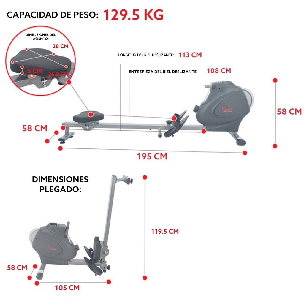 SUNNY HEALTH & FITNESS MAQUINA DE REMO/REMADORA CON VOLANTE SF-RW5856