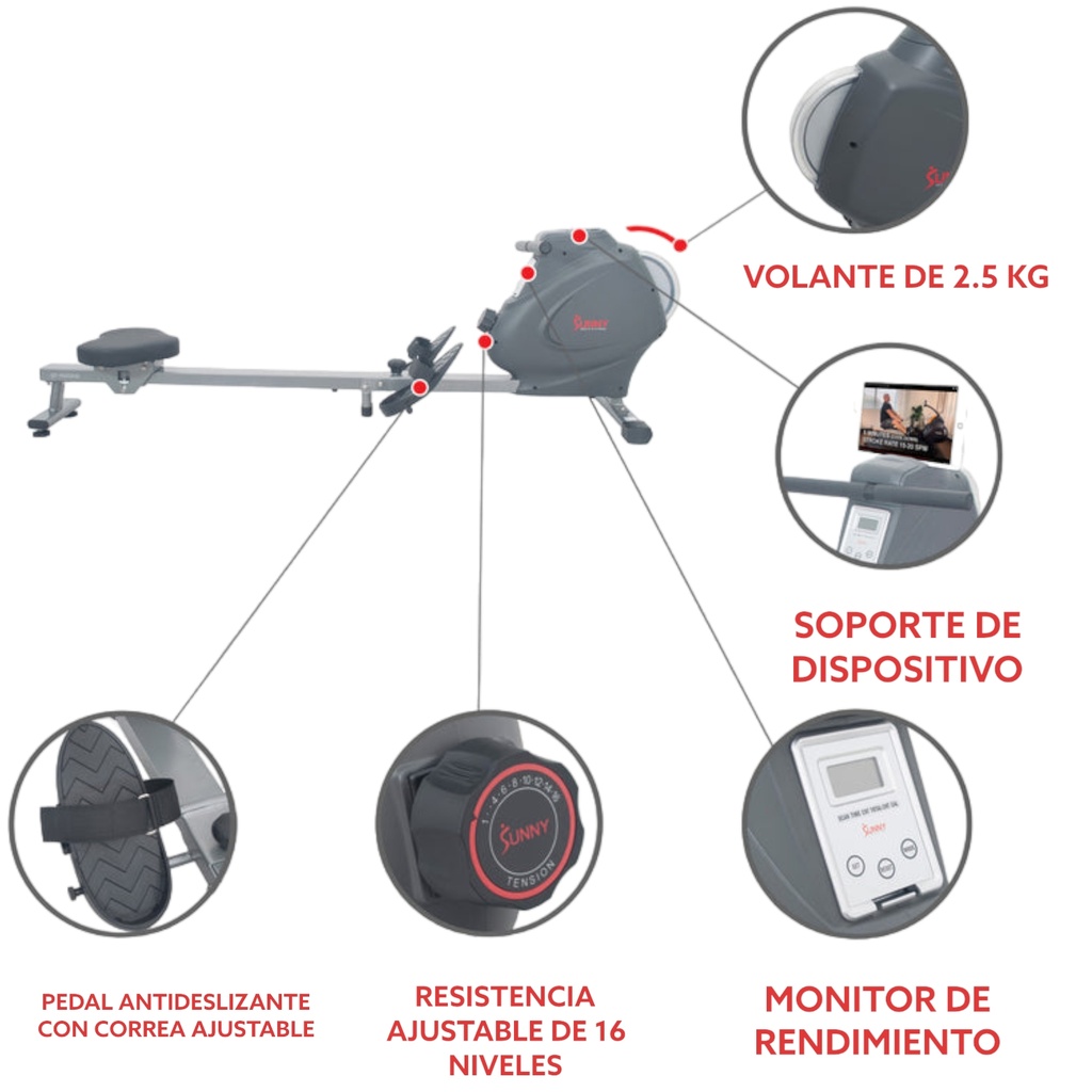 SUNNY HEALTH & FITNESS MAQUINA DE REMO/REMADORA CON VOLANTE SF-RW5856