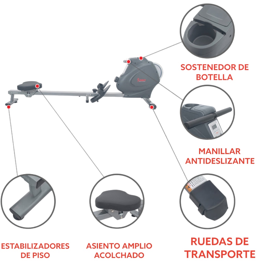 SUNNY HEALTH & FITNESS MAQUINA DE REMO/REMADORA CON VOLANTE SF-RW5856