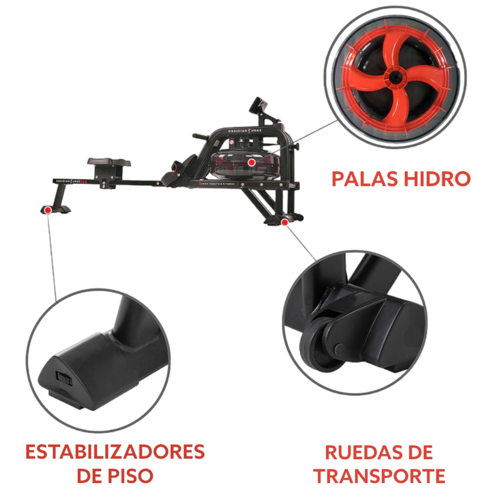 Sunny Health & Fitness Remadora Profesional de Agua con Monito Obsidian Surge SF-RW5713