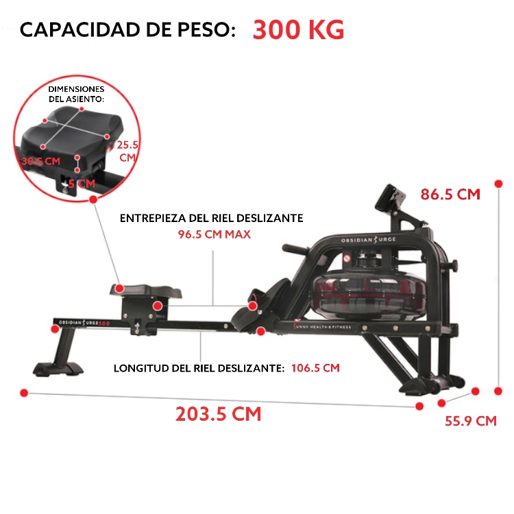 Sunny Health & Fitness Remadora Profesional de Agua con Monito Obsidian Surge SF-RW5713