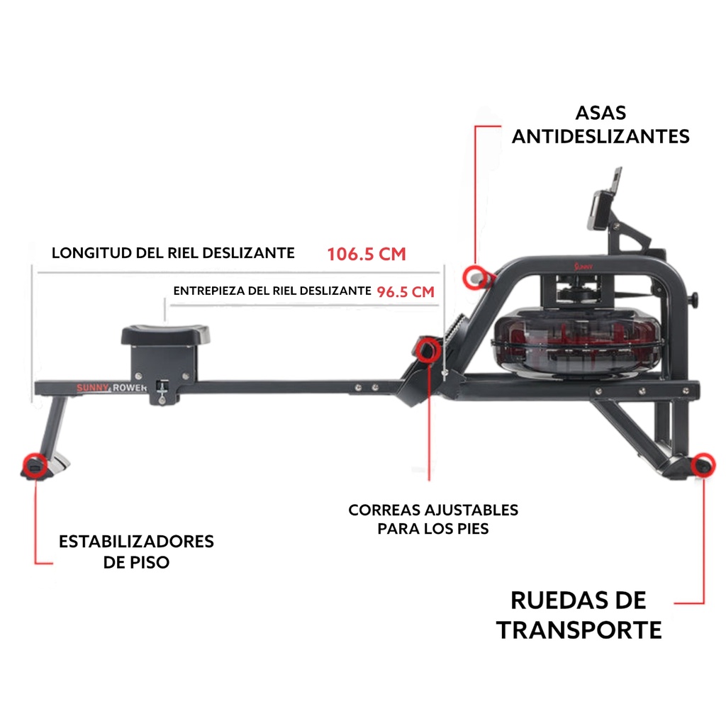 Sunny Health & Fitness Maquina de Remo de agua Smart Obsidian Surge 500 M SF-RW5713SMART