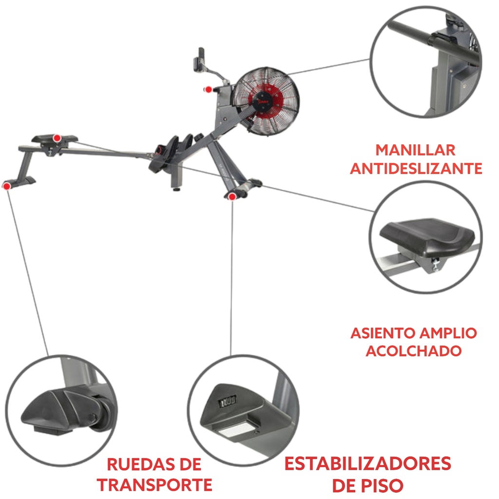 Sunny Health &amp; Fitness Maquina de Remo Resistencia al Aire SF-RW5940