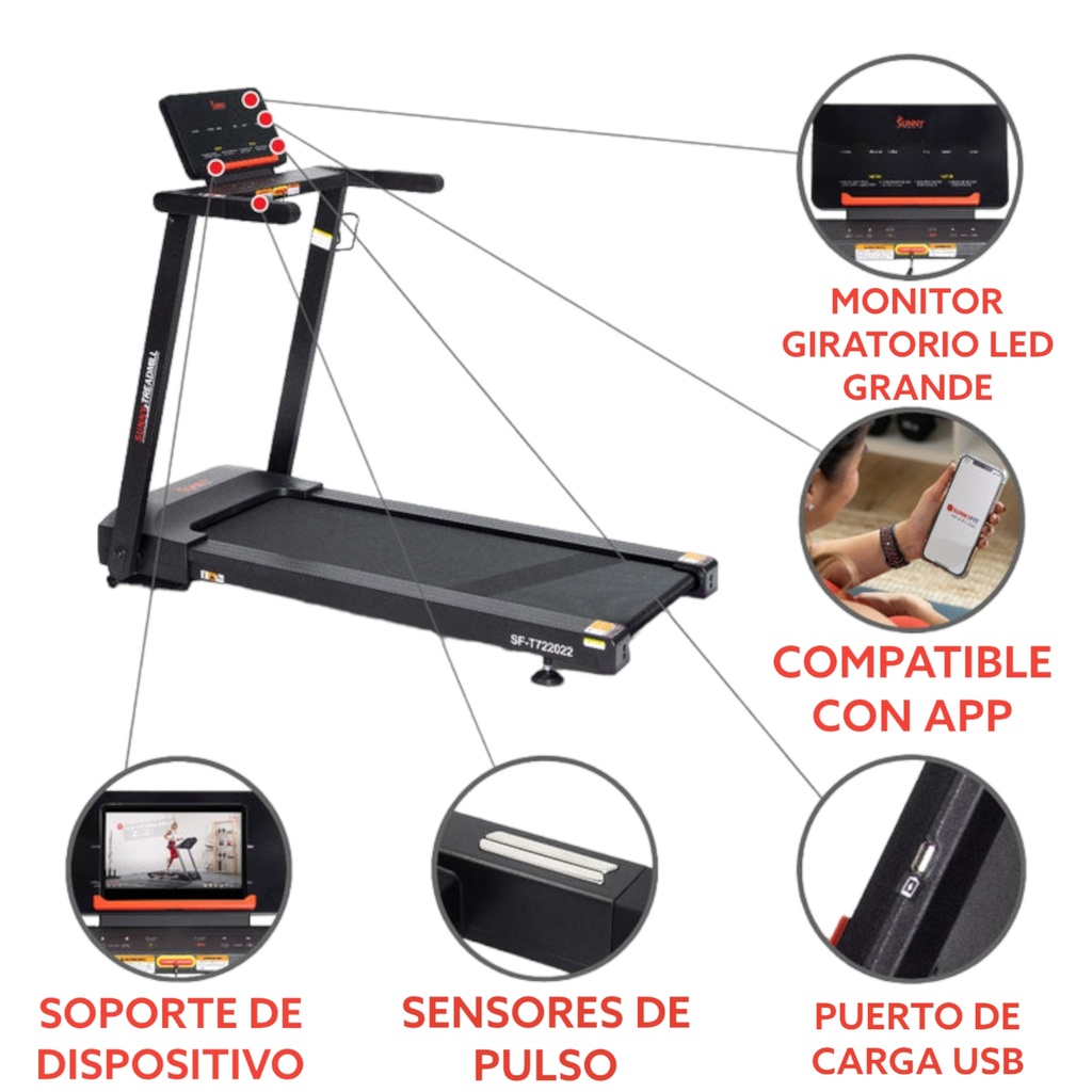 SF-T722022 SunnyHealth & Fitness Interactive Slim AutoIncline Treadmill with Bluetooth
