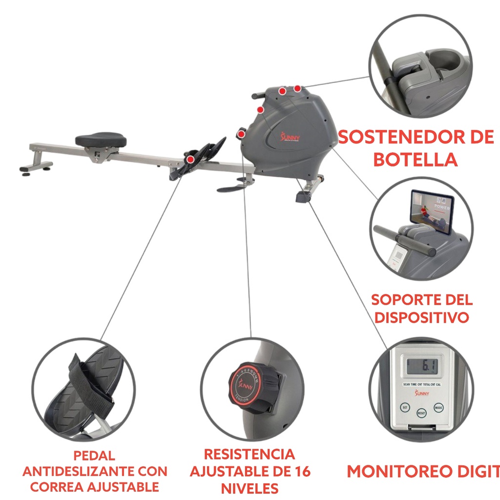 Sunny Health &amp; Fitness  Máquina de Remo magnética multifunción SF-RW5941