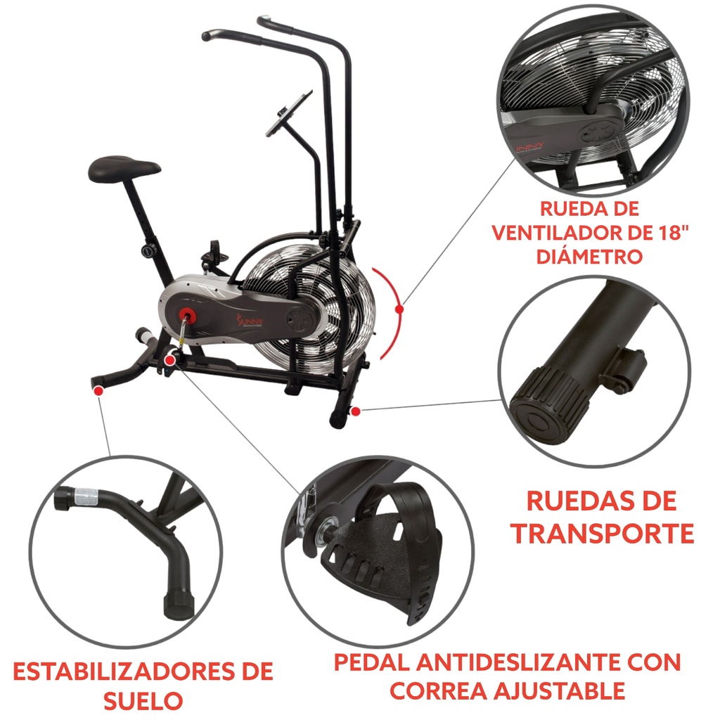 ZEPHYR AIR BIKE BICICLETA ESTÁTICA CON VENTILADOR CON RESISTENCIA ILIMITADA MANUBRIOS AJUSTABLES SF-B2715