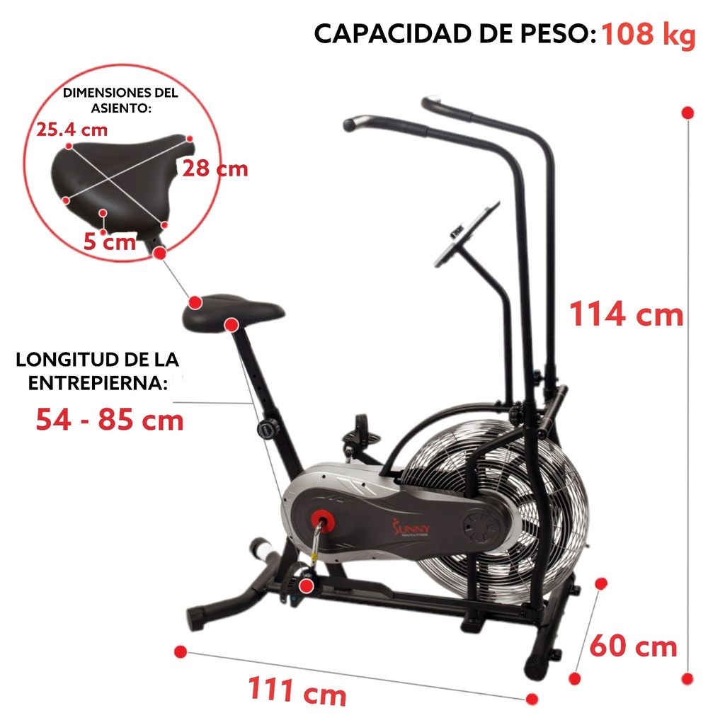 ZEPHYR AIR BIKE BICICLETA ESTÁTICA CON VENTILADOR CON RESISTENCIA ILIMITADA MANUBRIOS AJUSTABLES SF-B2715