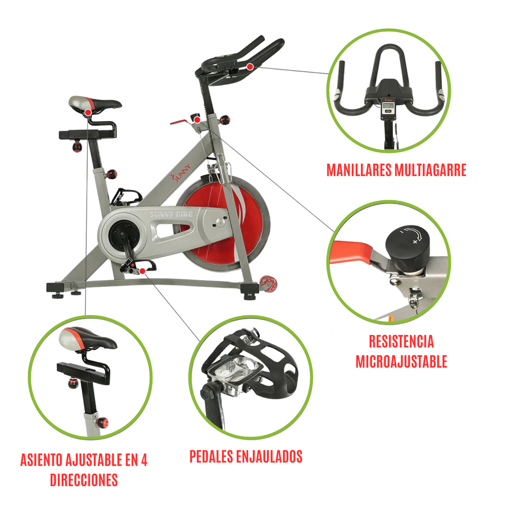 Sunny Health &amp; Fitness Fitness Pro II Bicicleta Interior de Ciclismo con Transmisión de Correa  SF-B1995