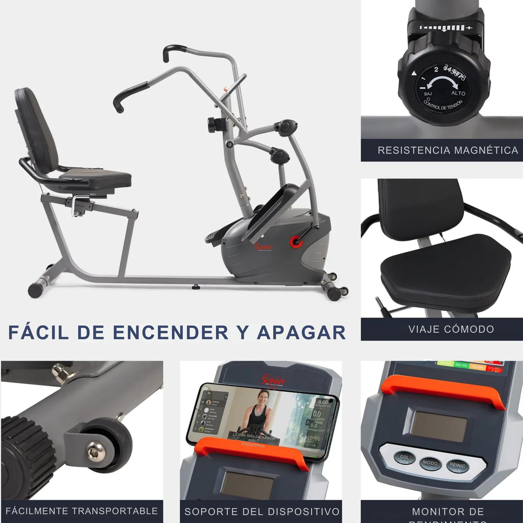 Sunny Health & Fitness Elíptica y bicicleta elíptica reclinada SF-RBE420035