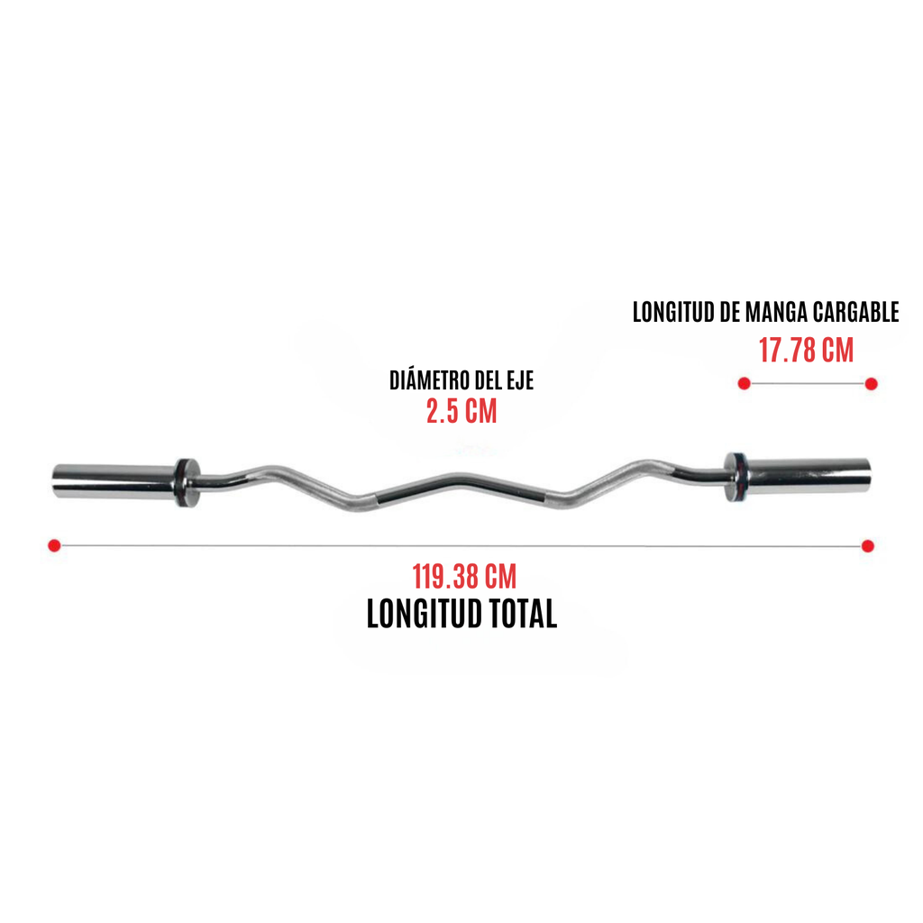Sunny Health & Fitness Barra curva olímpica de 47" Con collares de aro / 47" Olympic Curl Bar with Ring Collars SF-OB-47