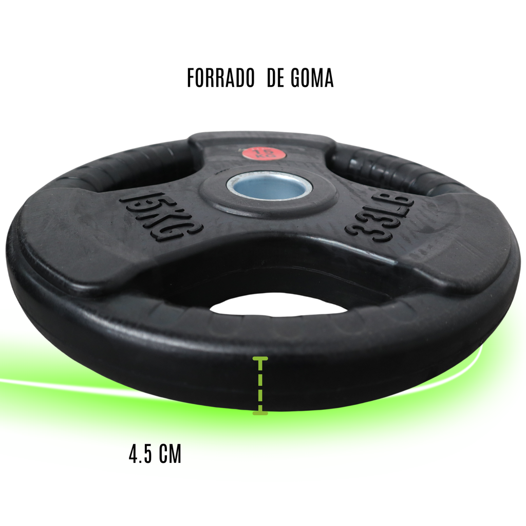 INFINITÉ DISCO OLIMPICO NEGRO FORRO DE GOMA 3 PERFORACIONES 15 KG/3-HOLES BLACK RUBBER  PLATE  15 KG