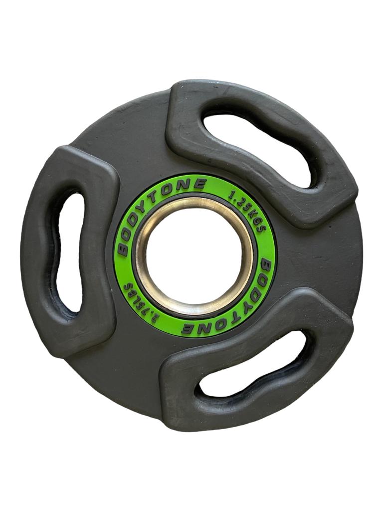 Disco Olimpico Profesional de 50 mm Color Negro con Verde 1.25 Kg (BT-50/1V)