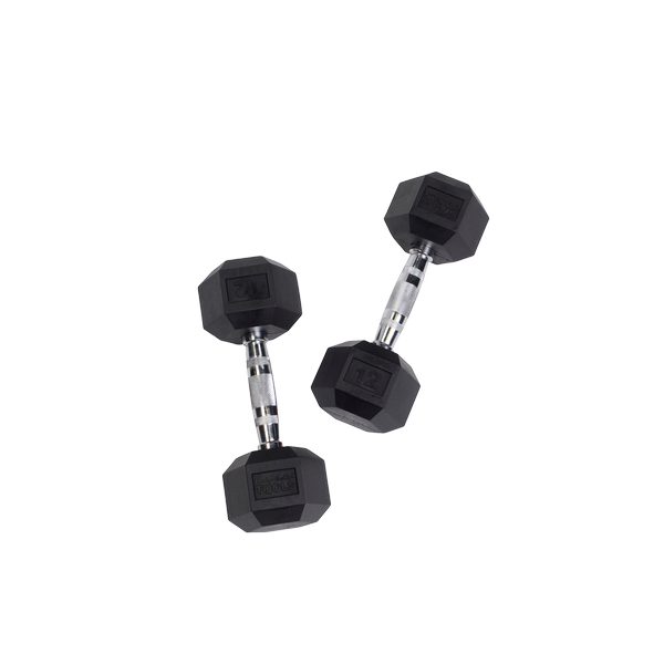 Body Solid Mancuernas hexagonales de 12 libras recubierta de goma (PAR) SDR12