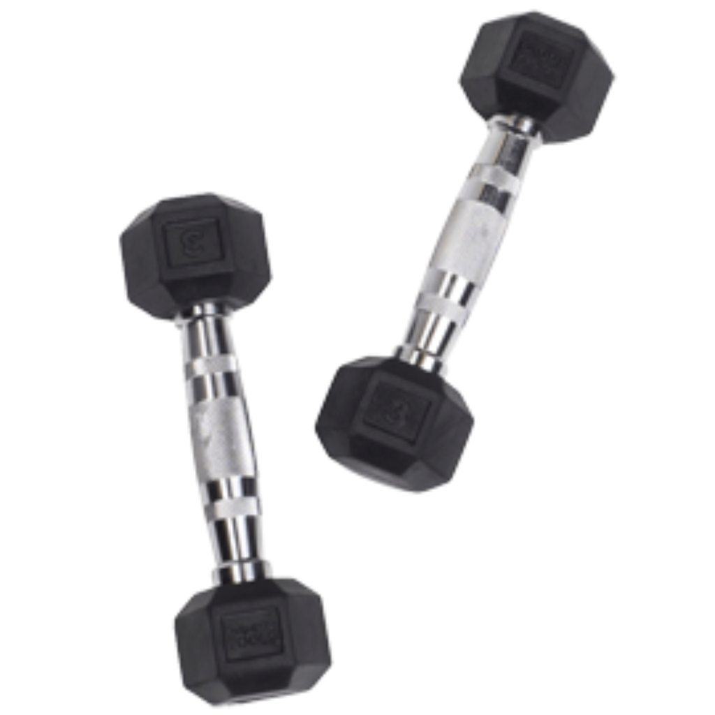 3 libras Mancuerna hexagonal recubierta de goma (par)