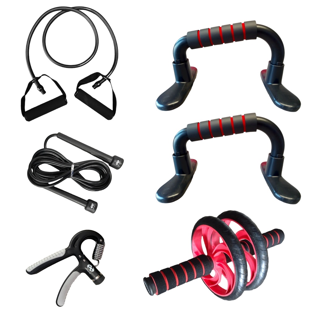 Infinité Kit 5 en 1: Rueda de abdomen, Cuerdas, Push up y Ejercitador KIT-PERSONAL