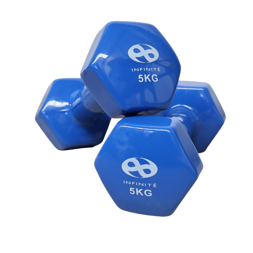Infinité Par de Mancuernas Profesionales forro de Vinil Azul Hexagonal 5kg IF-V5-AZUL