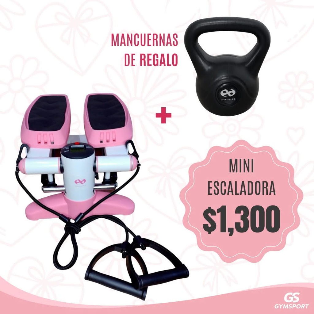 Infinité Mini Escaladora Uso Residencial ROSA (IF-S14) + Infinité Pesa Rusa Plástica Kettlebell 4 kg (IF-PRP4K) / IF-PAQE