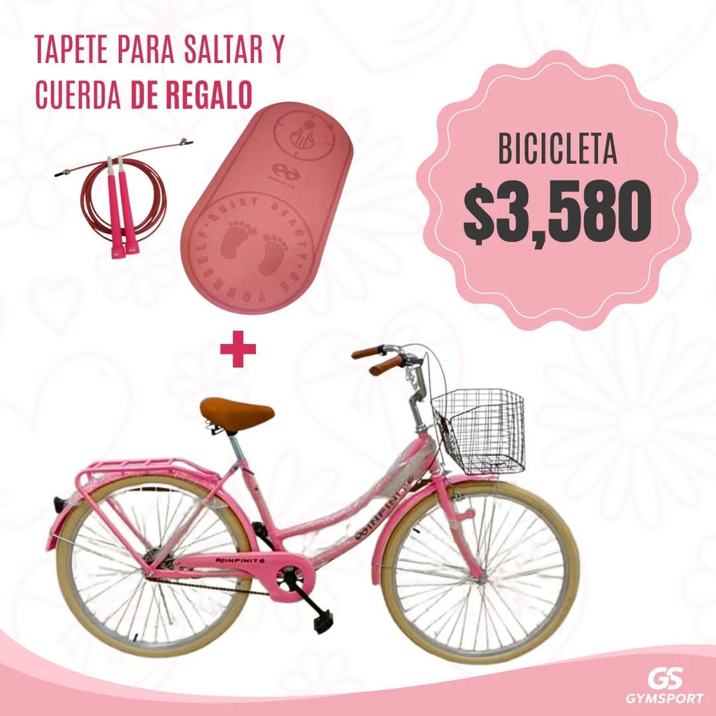 Infinite Bicicleta Vintage Turismo Rosa (IF-A1) + Infinité Tapete Rosa Para Saltar (IF-MAT-ROSA) + Infinité Cuerda para saltar Color Rosa (IF-CS3-RS) / IF-PAQBA1