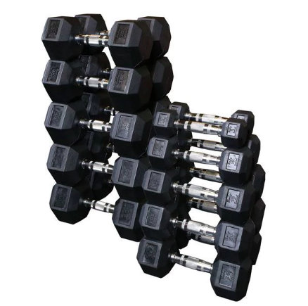 Rubber Hex Dumbell 5-50lb pairs